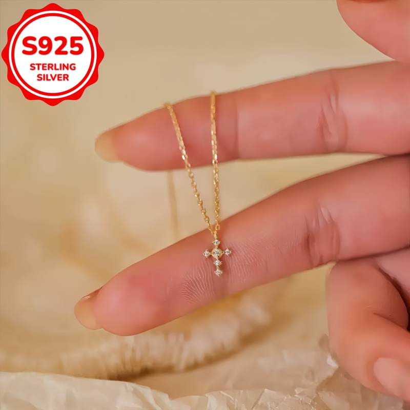Women's Minimalist S925 Sterling Silver Cross Pendant Necklace